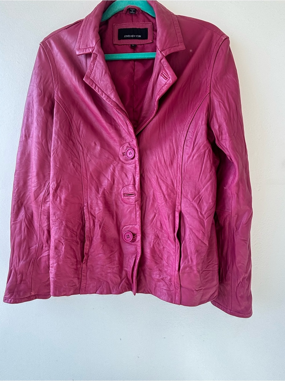 Jones New York Magenta Leather Button-Front Blazer